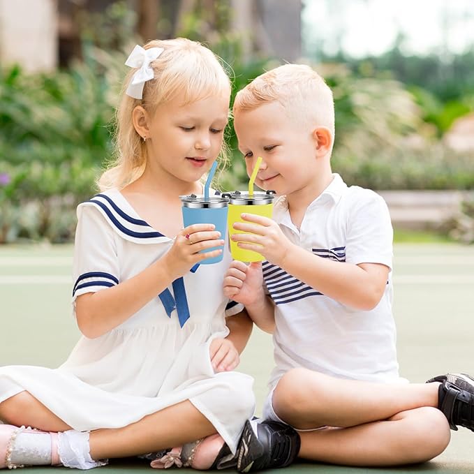 Kids Cups with Straws and Lids Leak Proof, 12oz Sippy Cups for Toddlers 1-3, 4 Pack Toddler Cup Spill Proof Stainless Steel Kids Cups with Lids for School, Outdoor