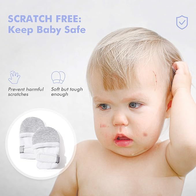 Baby Newborn No Scratch Mittens Stay On, 100% Cotton Adjustable 0-12M | Soft - Image 2