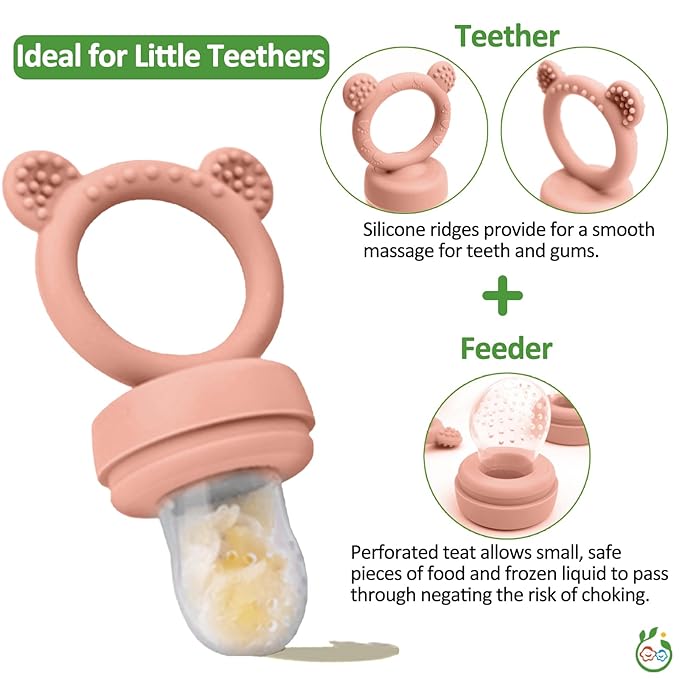 JEXFUN Baby Breastmilk Popsicle Molds & Baby Fruit Food Feeder Pacifier Combo, BPA Free Silicone Nibble Freezer Tray Storage Containers Teething Toys for Safe Infant Self Feeding, 4 Month+(Orange)