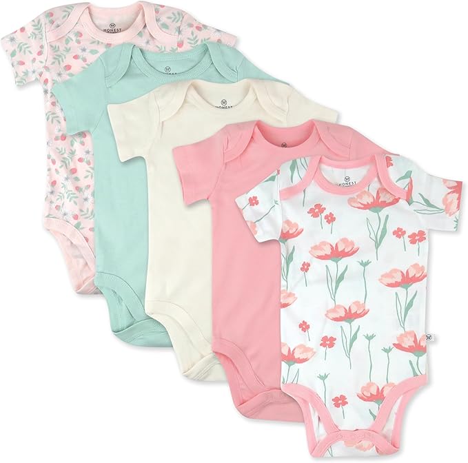 HonestBaby baby-girls 5-pack Short Sleeve Bodysuits One-piece 100% Organic by HonestBaby