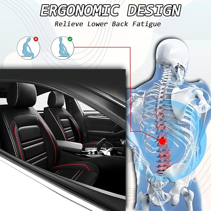 Seat Covers for Chevy Cruze 2011-2019 | 5-Seats Leather Seat Covers, Easy to Install Automotive Seat Covers Full Set (Full Set, Black&Red Line)