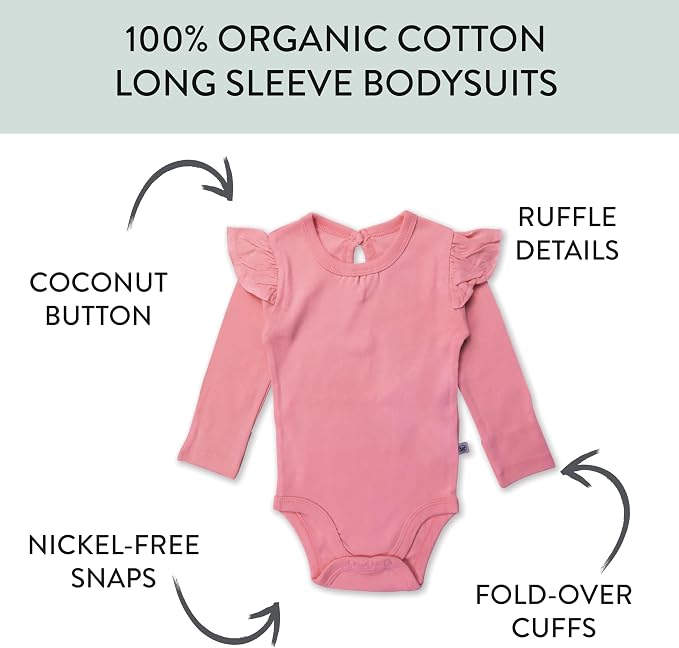 HonestBaby Baby Girls' 5-pack Long Sleeve Ruffle Shoulder Bodysuits 100% - Image 2