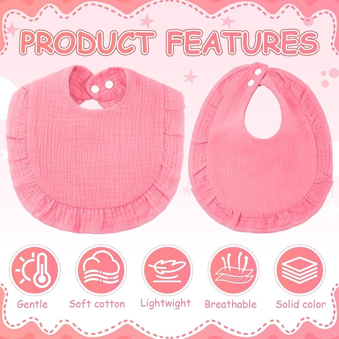 Kenning 18 Pcs Baby Muslin Drool Bibs Ruffle Snap Button - Image 3