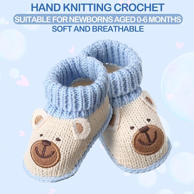 Evervibe 3 Pair Knitted Baby Booties | 100% Cotton, 0-6 Months Newborn - Image 4