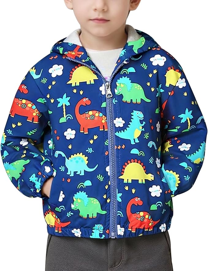 FYMNSI Toddler Baby Boys Girls Hooded Jacket Windbreaker Lightweight Dinosaur - Image 2