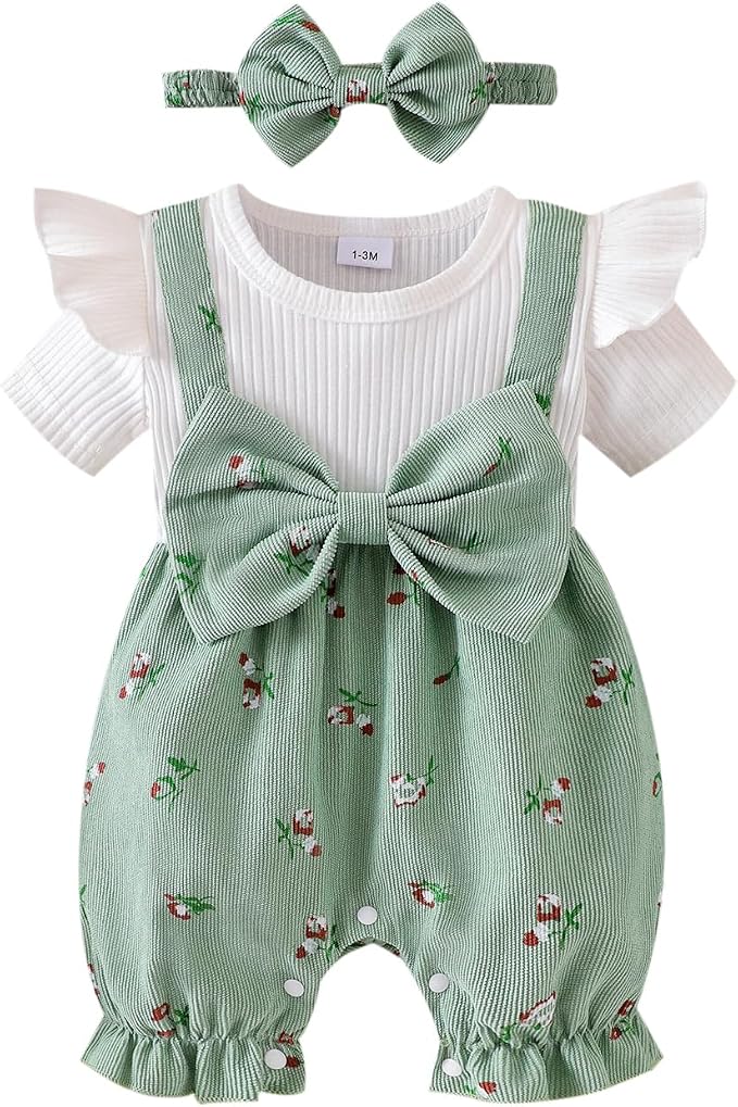 YINGISFITM Newborn Baby Girl Summer Clothes Short Sleeve Bubble Romper Bow by YINGISFITM