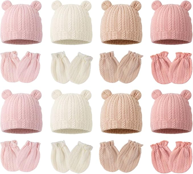 Newborn Baby Girl Hats Mittens Set Cotton by MKYSZLTSOCKS-EnjoyComfort