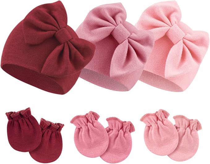 BQUBO Newborn Girls Hats Baby Hat and Mittens Set Infant Caps Bow Hospital by DRESHOW