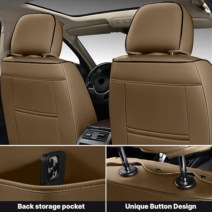 Car Seat Cover Full Set, Seat Cover for Car, Car Seat Cover Car Seat Protector Waterproof Leather Car Seat Cushion Full Coverage Seat Cover Front Seat Fit for Most Cars(2 Seat,Brown&Beige)