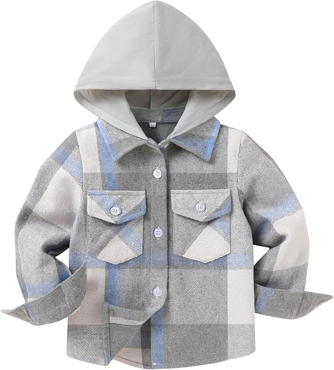 YOUNGER STAR Toddler Kids Boys Girls Flannel Hooded Plaid Shirt Button Baby Red by YOUNGER+STAR