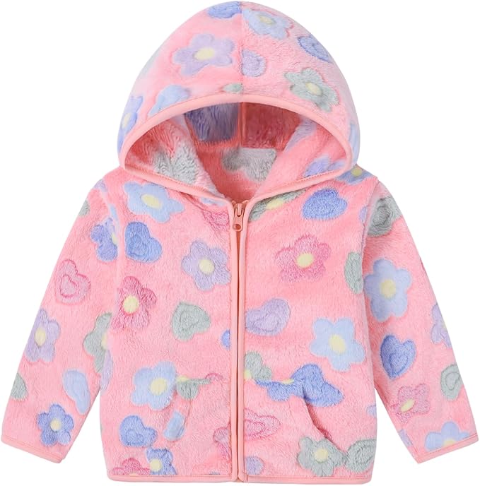 Toddler Baby Girl Fleece Jackets Fall Clothes Hooded Zip Fuzzy Coats by Adarl