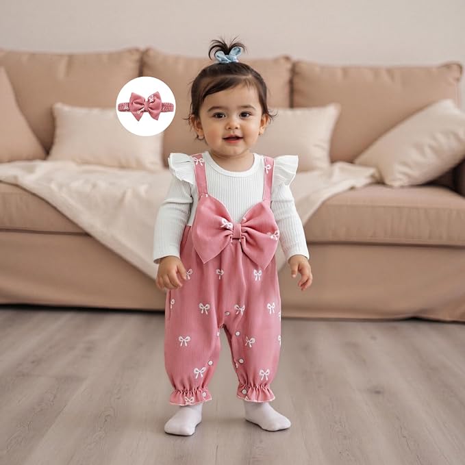 Newborn Baby Girl Clothes Ruffle Sleeve Jumpsuit Corduroy Floral - Image 3