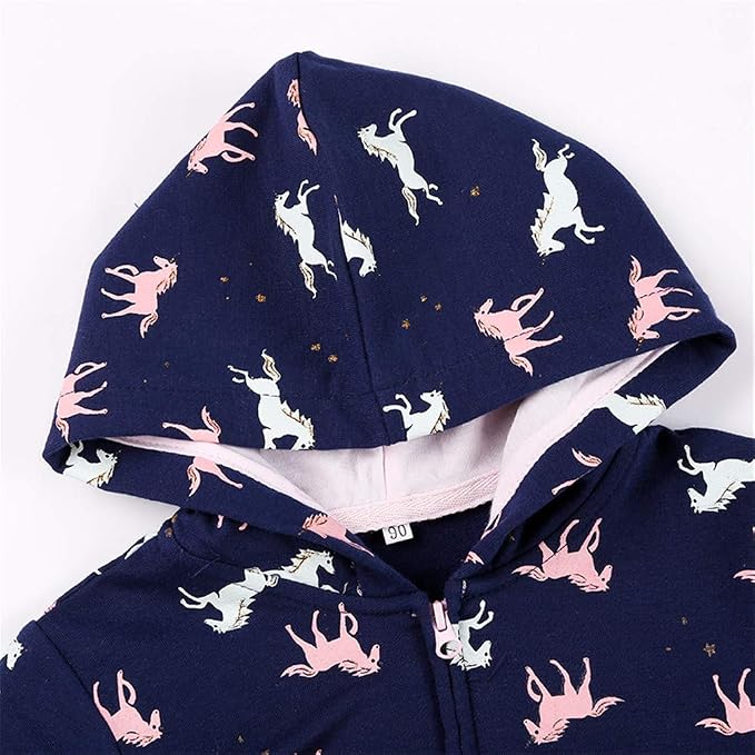 Baby Girl Zip-up Jacket Rainbow Unicorn Cotton Hoodie Sweatshirt Toddler Fall - Image 3