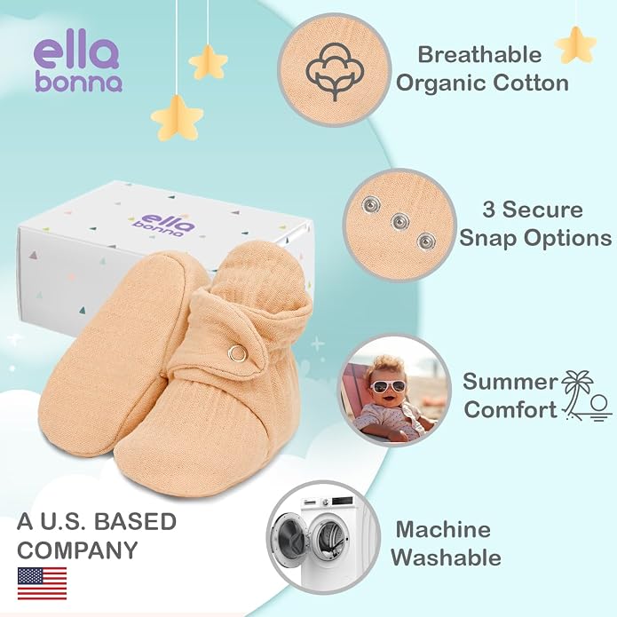 Ella Bonna Baby Booties Organic Cotton Muslin Newborn Baby Slippers Baby Boy - Image 3