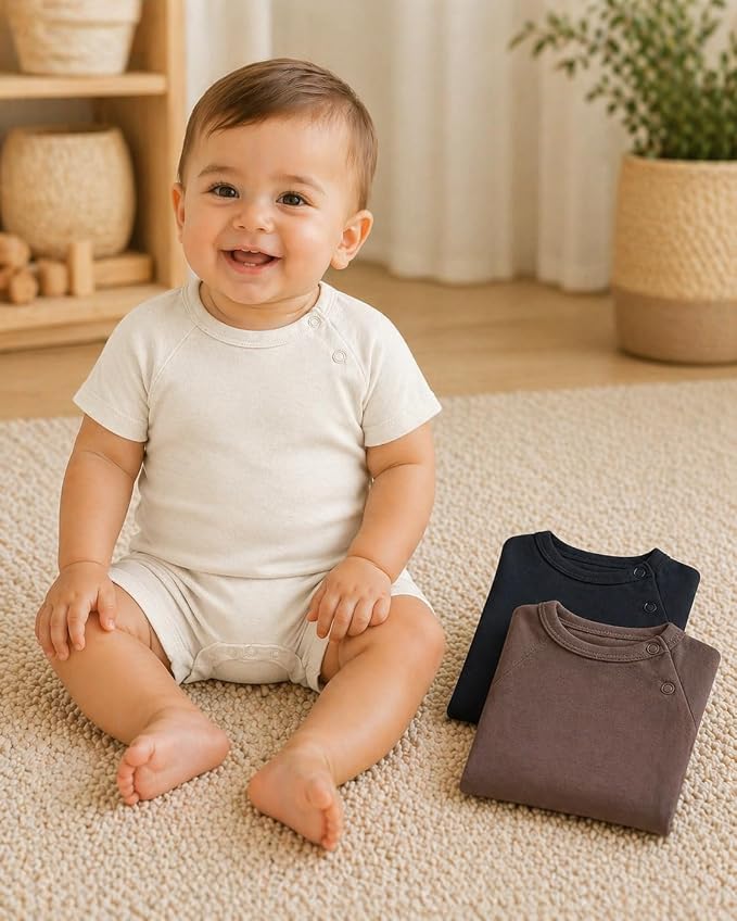 GUISBY Baby Romper 3-Pack Short Sleeve Rayon of Bamboo Bodysuit Set, 0-24M | - Image 2
