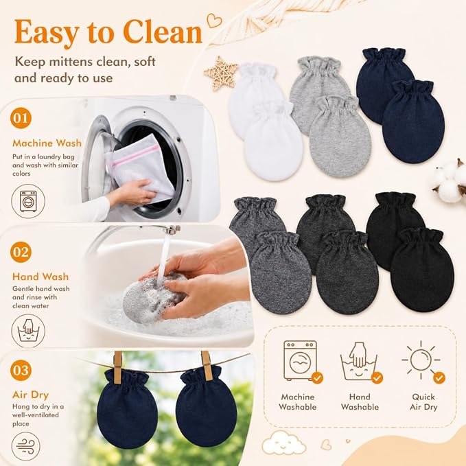 Syhood 6 Pairs Newborn Baby Mittens Cotton No Scratch Infant Gloves Elastic - Image 6