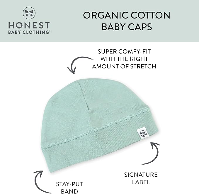 HonestBaby Baby Multipack Baby Caps Newborn Hats 100% Organic Cotton - Image 2