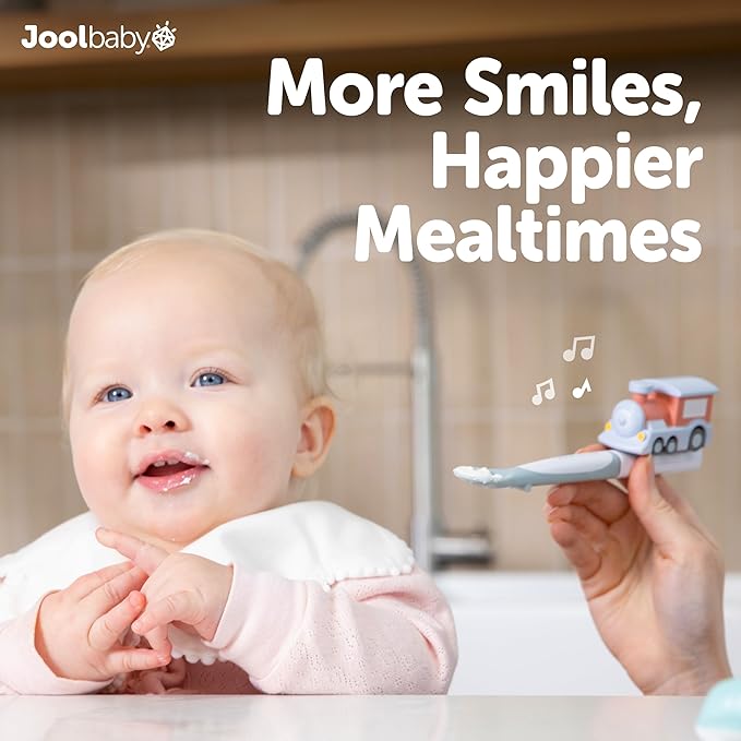 Jool Baby Musical Baby Spoons, 3 Spoons + Car with Fun Sounds - Multi-Stage Spoon for Infant Feeding & Training Babies 6+ Months to Self-Feed