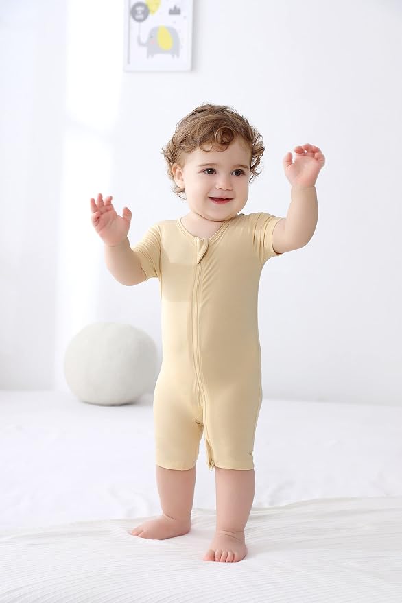 GUISBY Baby Rayon of Bamboo Short Sleeve Footless Zipper Romper 2 Pack | Soft - Image 3