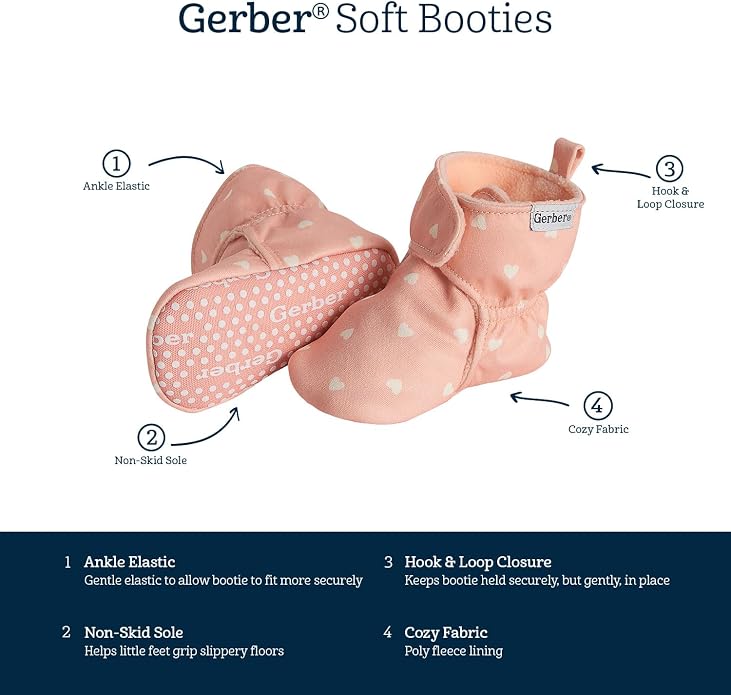Gerber Baby Fleece Lined Wrap Fasten Non Skid Soft Slipper Booties - Image 6