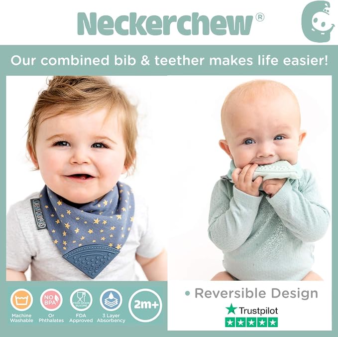 Cheeky Chompers Neckerchew Teething Bib, 2-in-1 Bandana Style Bib w/Food Grade - Image 6