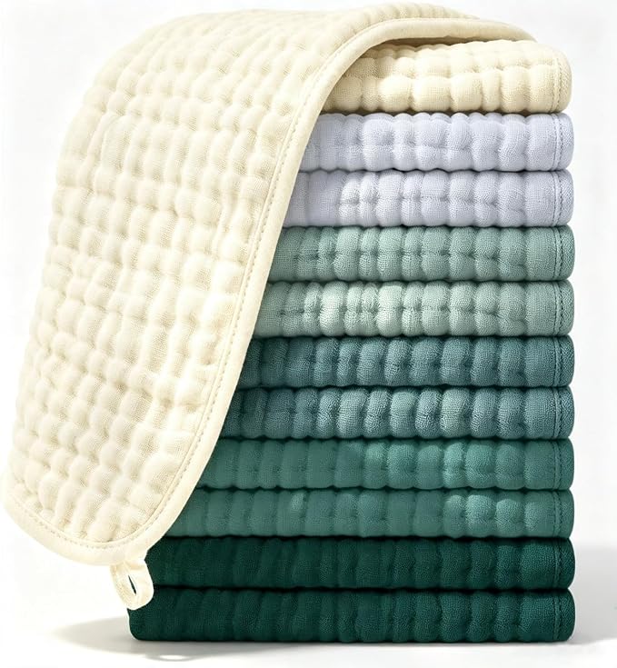 Ease Cubs 12 Pack Muslin Burp Cloths Large 100% Cotton Hand Washcloths by Ease+Cubs