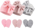 Newborn Baby Hats and Mittens Set Infant Bow Beanie Cap Toddler Gloves Newborn by AQOKKA