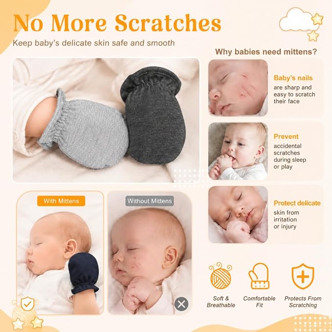 Syhood 6 Pairs Newborn Baby Mittens Cotton No Scratch Infant Gloves Elastic - Image 5