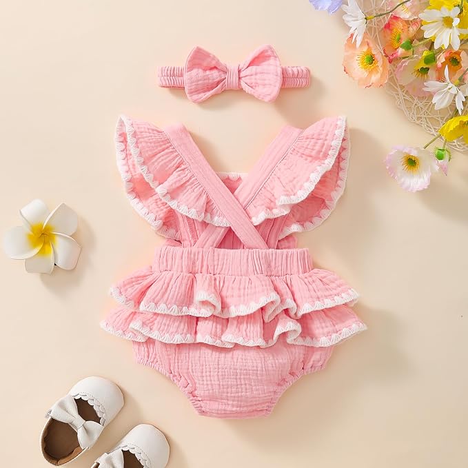 Baby Girl Summer Clothes Infant Girls Romper Dress | Ruffle Sleeve, Cotton Linen - Image 3