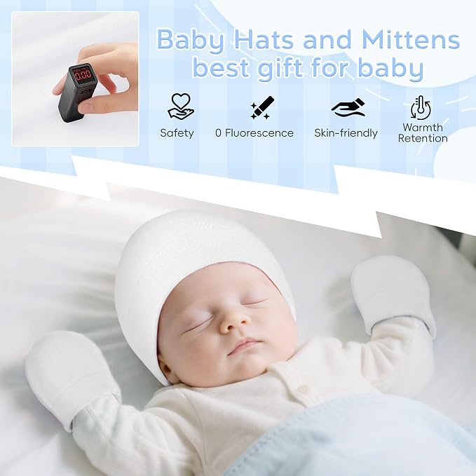 Zando Anti-Scratch Baby Hats Mittens Warm Newborn Infant Boys Girls 0-6M | - Image 2