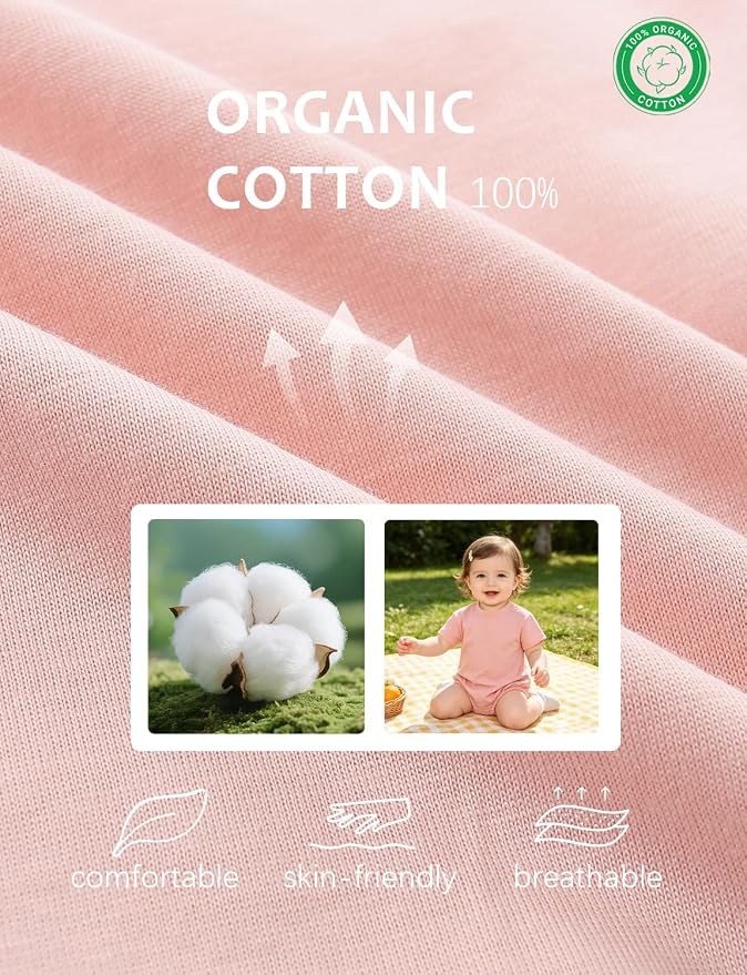 Baby Bubble Onesie Romper 100% Organic Cotton Clothes Short Sleeve Summer Solid - Image 3