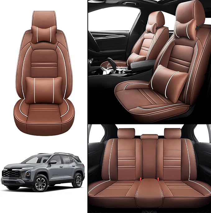 Car Seat Covers for Chevy Equinox 2005-2025 | 5-Seats Seat Covers, Waterproof Seat Protectors, Automotive Seat Covers (Full Set with Pillow,Coffee)