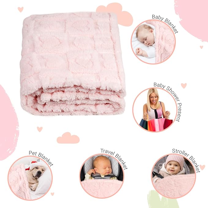 5 Pcs Baby Blanket Heart Checkered Ultra Soft Gift-Ready Plush - Image 3