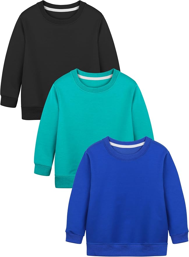 Cooraby 3 Pack Baby and Toddler Boys Crewneck Sweatshirts Kids Solid Cotton by Cooraby
