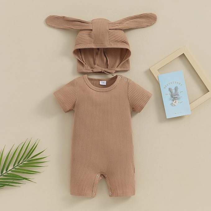 Newborn Baby Boy Girl Romper Easter Outfits Bunny Ear Hoodie Button Onesie - Image 2