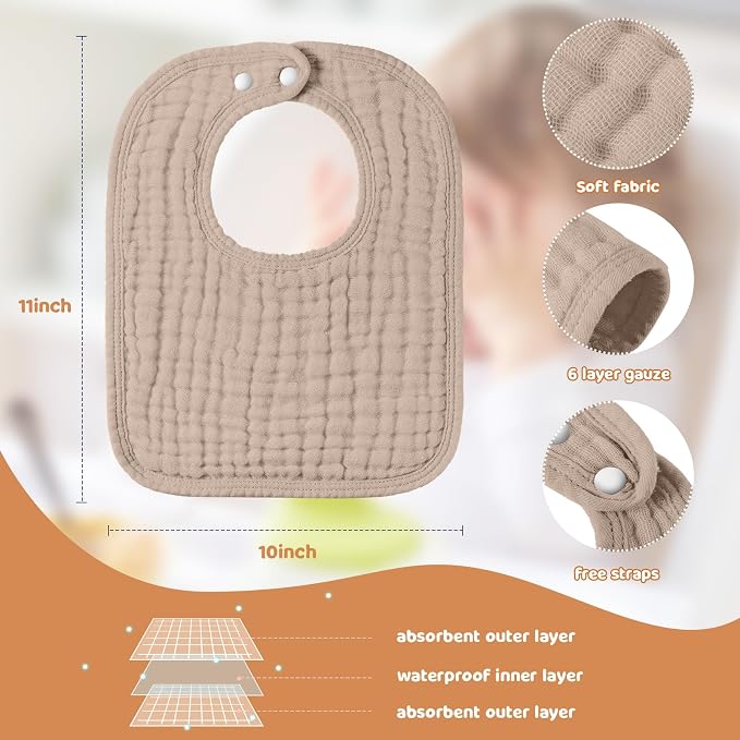 Tallew 8 Pack Muslin Burp Cloths and Baby Bibs - Image 3
