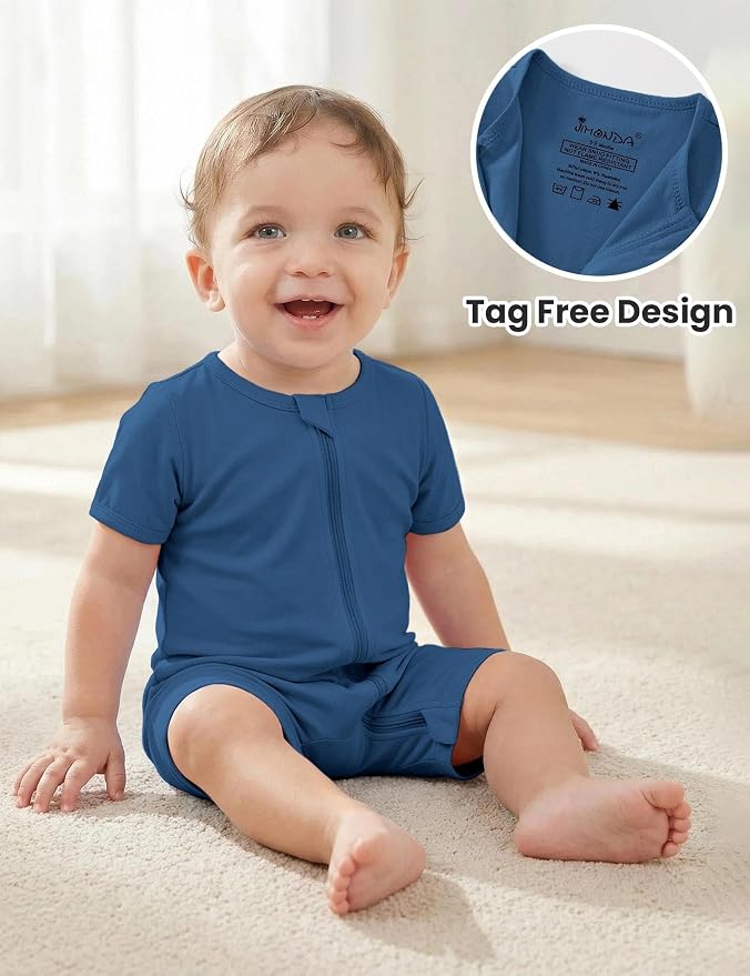 Jimonda Baby Romper Short Sleeve 2-Way Zipper Pajamas Cotton | 2-Pack, One Piece - Image 2