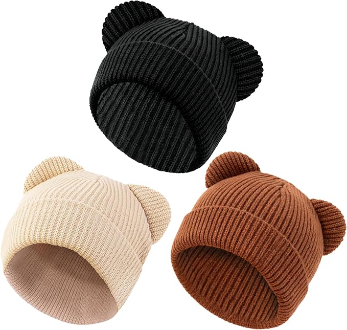 Baby Beanie Cute Toddler Winter Hat 3 Pack Soft Double Layers Knit Warm Cap by YukiniYa