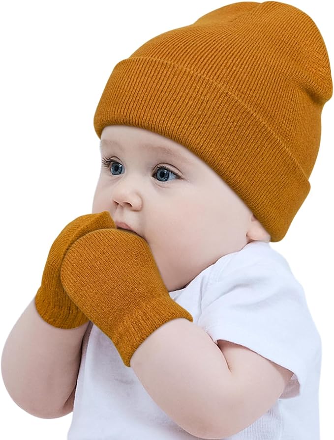 Baby Beanie Hat Gloves Set, Kids Winter Warm Knit Hat by DANMY