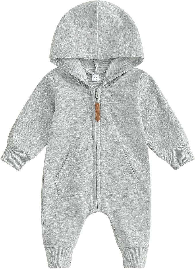 Infant Baby Boy Girl Clothes Solid Hoodie Romper Zip Up Long Sleeve Hooded by DNOMAID+YZARC