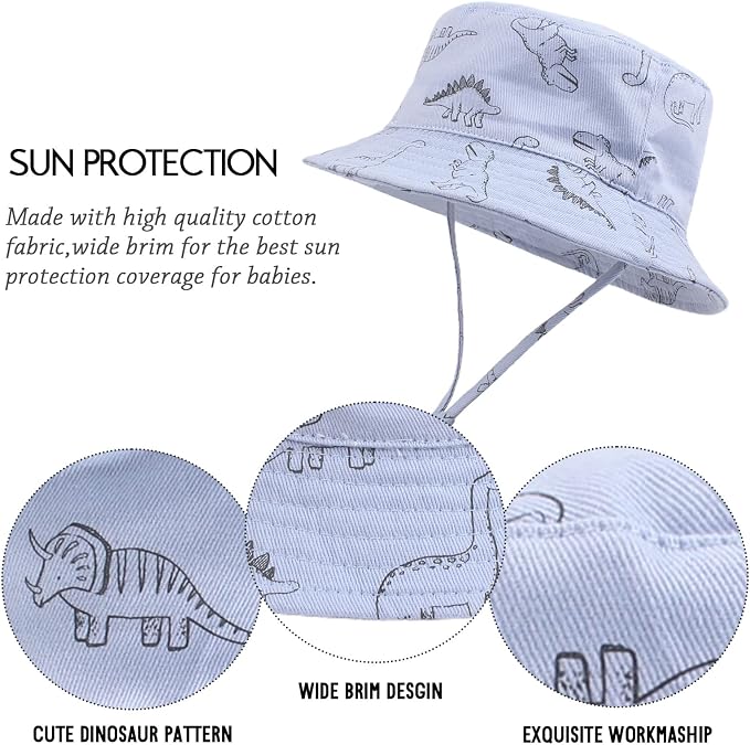 JANGANNSA Dinosaur Baby Boys Sun Hat Cotton Toddler Girls Bucket Hats Summer - Image 4