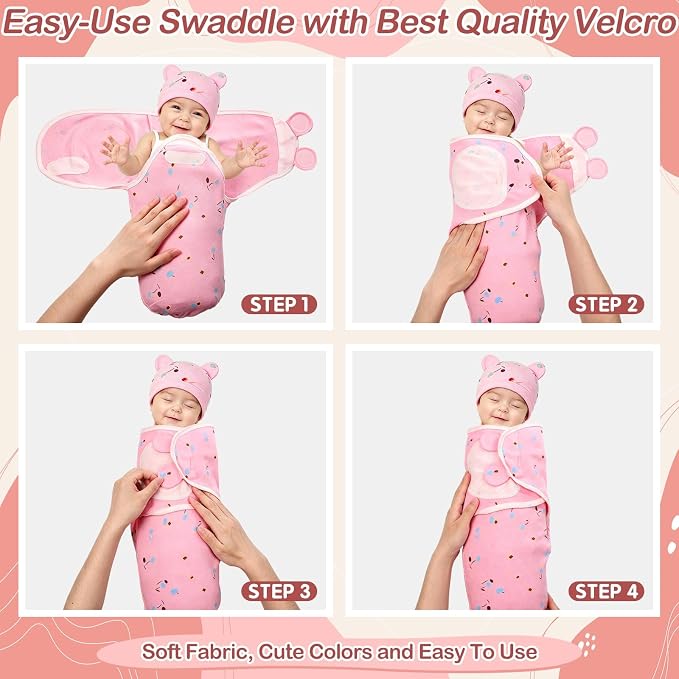 3 Pack Preemie Swaddle with Hat and Mittens Set, Adjustable Cotton Swaddle - Image 6