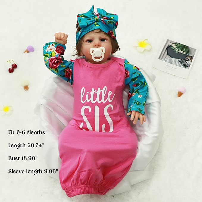 AMAWMW Newborn Baby Girl Little Sister Sleeper Gown Stripe Long Sleeve - Image 4