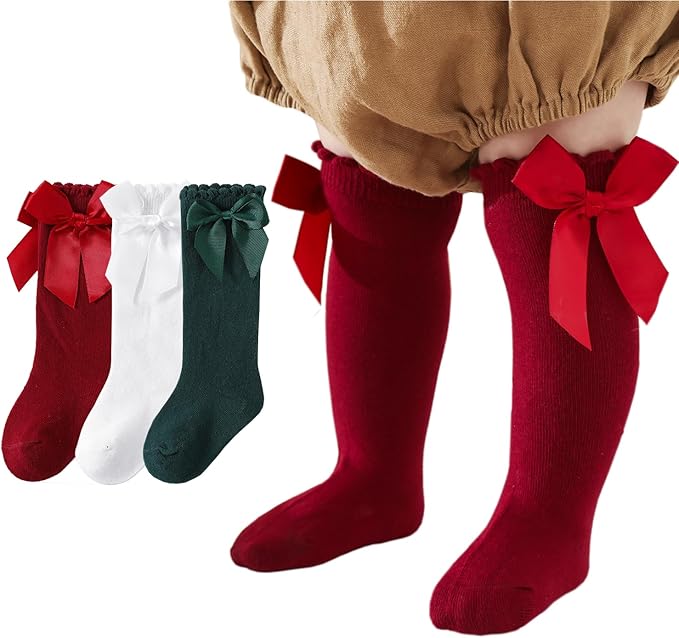 Baby Knee High Socks Newborn Ruffle Bow Socks Infant Long Sock Toddler Girls by Unknown