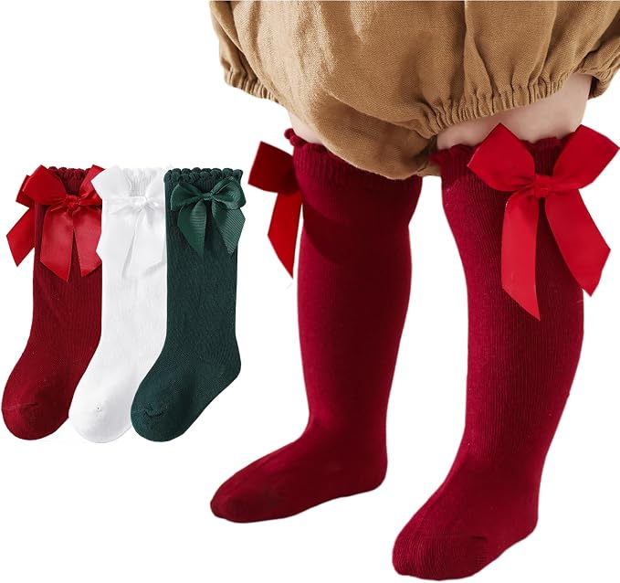 Baby Knee High Socks Newborn Ruffle Bow Socks Infant Long Sock Toddler Girls by Unknown
