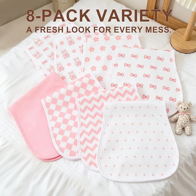 Baby Burp Cloths 8-Pack, Waterproof Burping Cloths, 4-Layer Super Absorbent & - Image 5