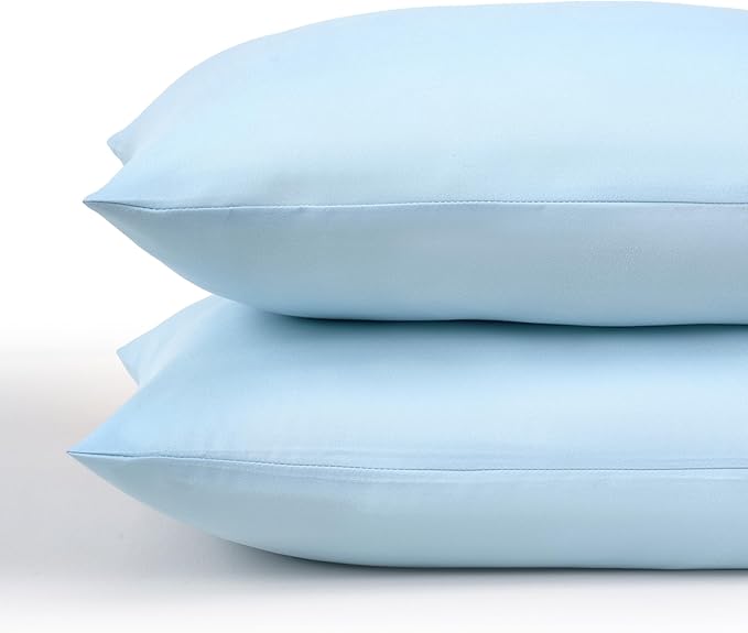 TILLYOU Toddler Pillowcase 2 Pack with Envelope Closure,13" x 18" Silky Soft Microfiber Travel Kids Pillowcase for Boys and Girls,Aqua Blue