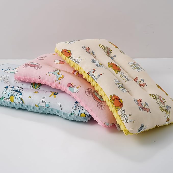 Reidio 1Pcs Toddler Pillow Double Sided Breathable Soft Cotton & Minky Dot Fabric Kids Pillow Cute Small Pillow Machine Washable (Rose)