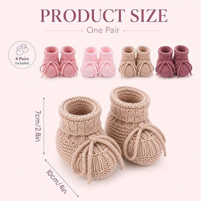 gisgfim 4 Pairs Knitted Baby Booties Newborn Walking Shoes Cotton Bootie Cozy - Image 3