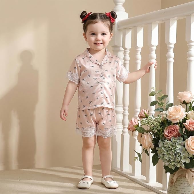 Kuriozud Toddler Baby Girl Pajamas Set Summer Floral Short Sleeve Button Down - Image 3